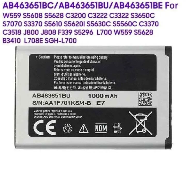 Bateria do telefone para Samsung S5630C, C3782, S5560, C3370, C3518, J800, J808