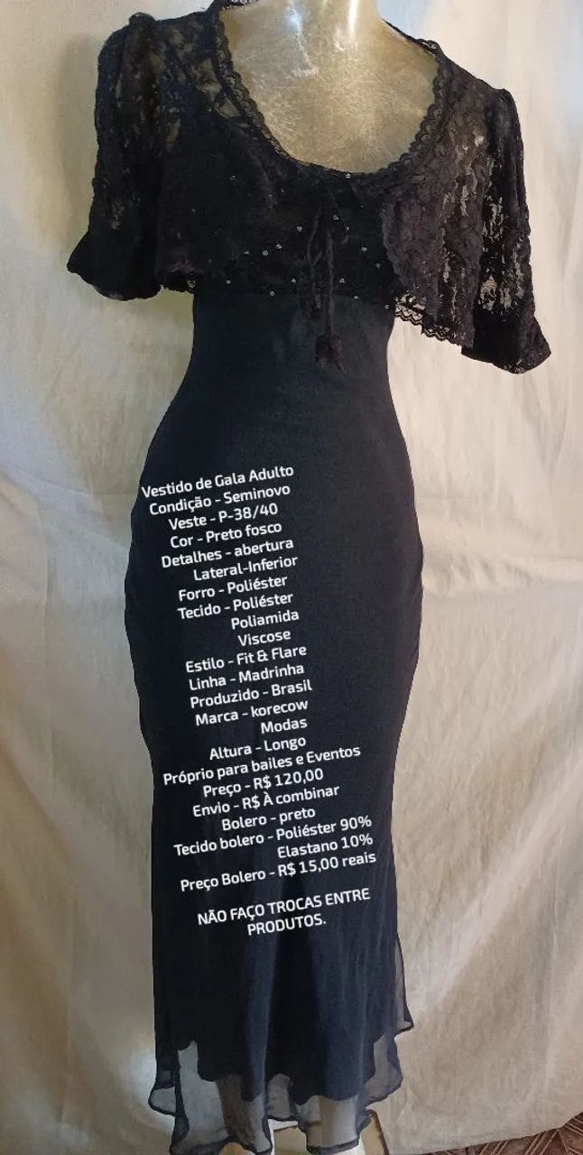 Vestido de Gala Adulto - Seminovo- Korecom 38-P - R$ 120,00