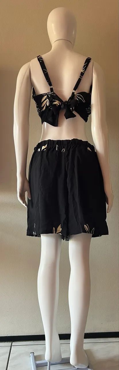 Conjunto kimono com 3 peças Floral Preto e Branco - Foto 3