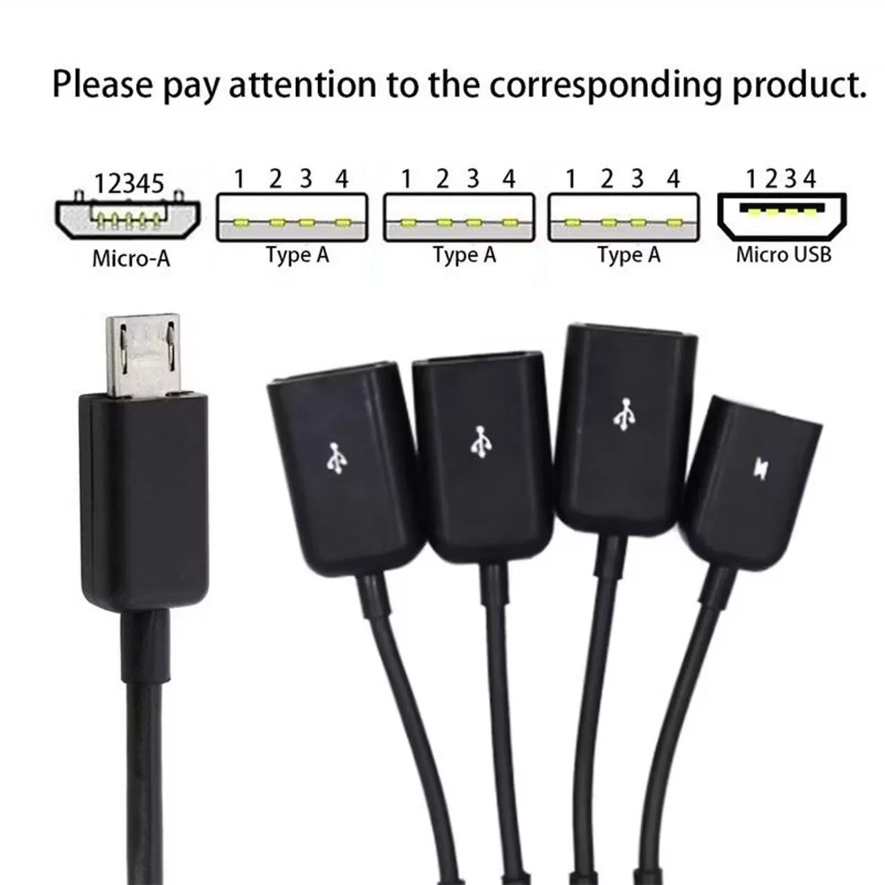 4 Portas Micro USB Cabo Extensor OTG Hub Preto para Android Tablet & Smartphone, U Disco - Foto 4