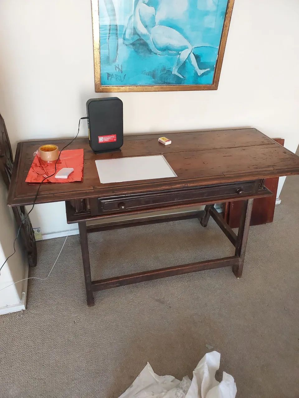 Mesa Antiga de Madeira Maciça com Gaveta século XIX - Foto 2