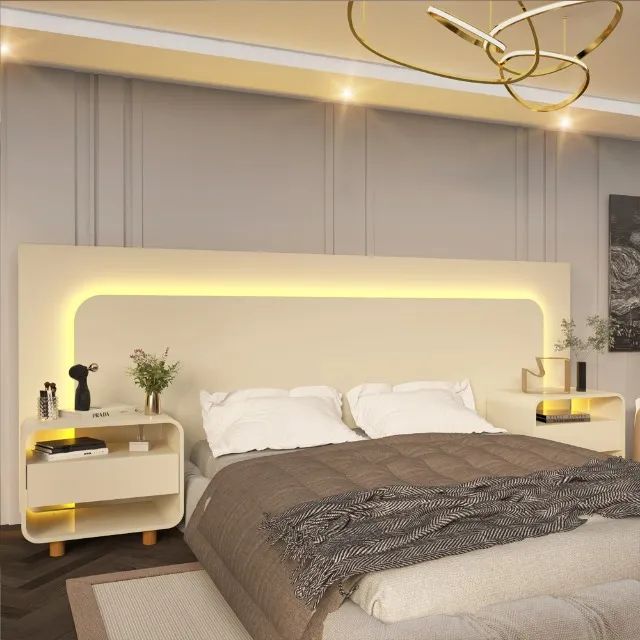 12X SEM JUROS / CABECEIRA COM LED 100% MDF COM DUAS MESAS DE CABECEIRA