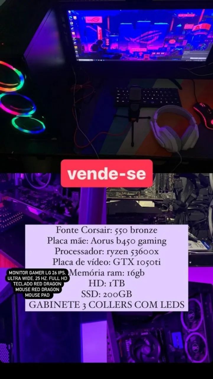 Gaming Ryzen 5600x 1050ti PC Gamer Completo Ryzen 5600x GTX 1050ti