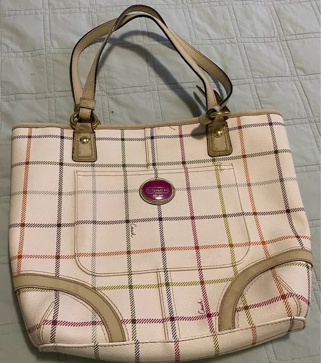 Bolsa Coach xadrez bege