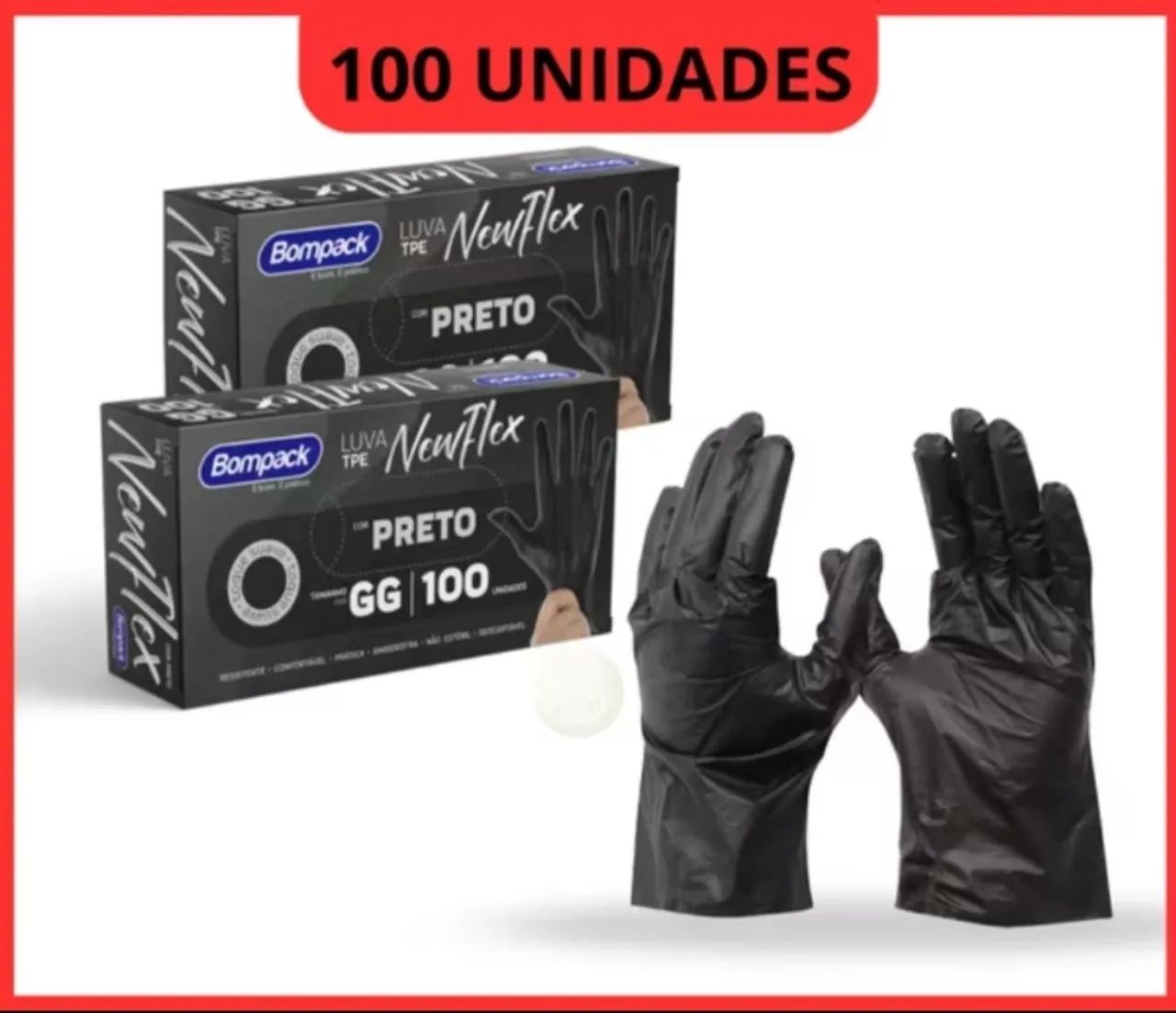Luvas Newflex descartável 100 unidades - Preta ou Transparente