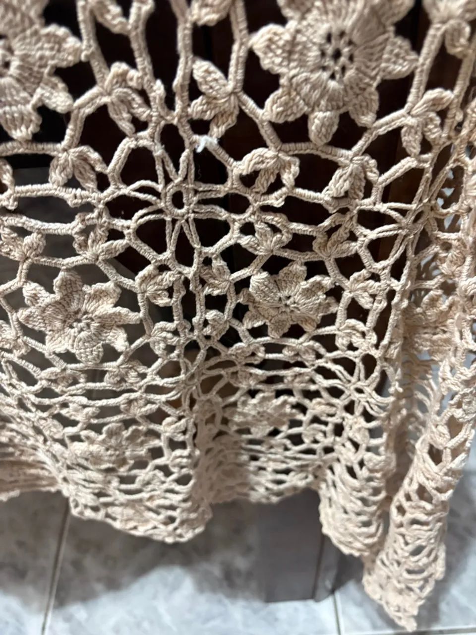 Toalha de mesa de crochê artesanal cor creme  - Foto 3