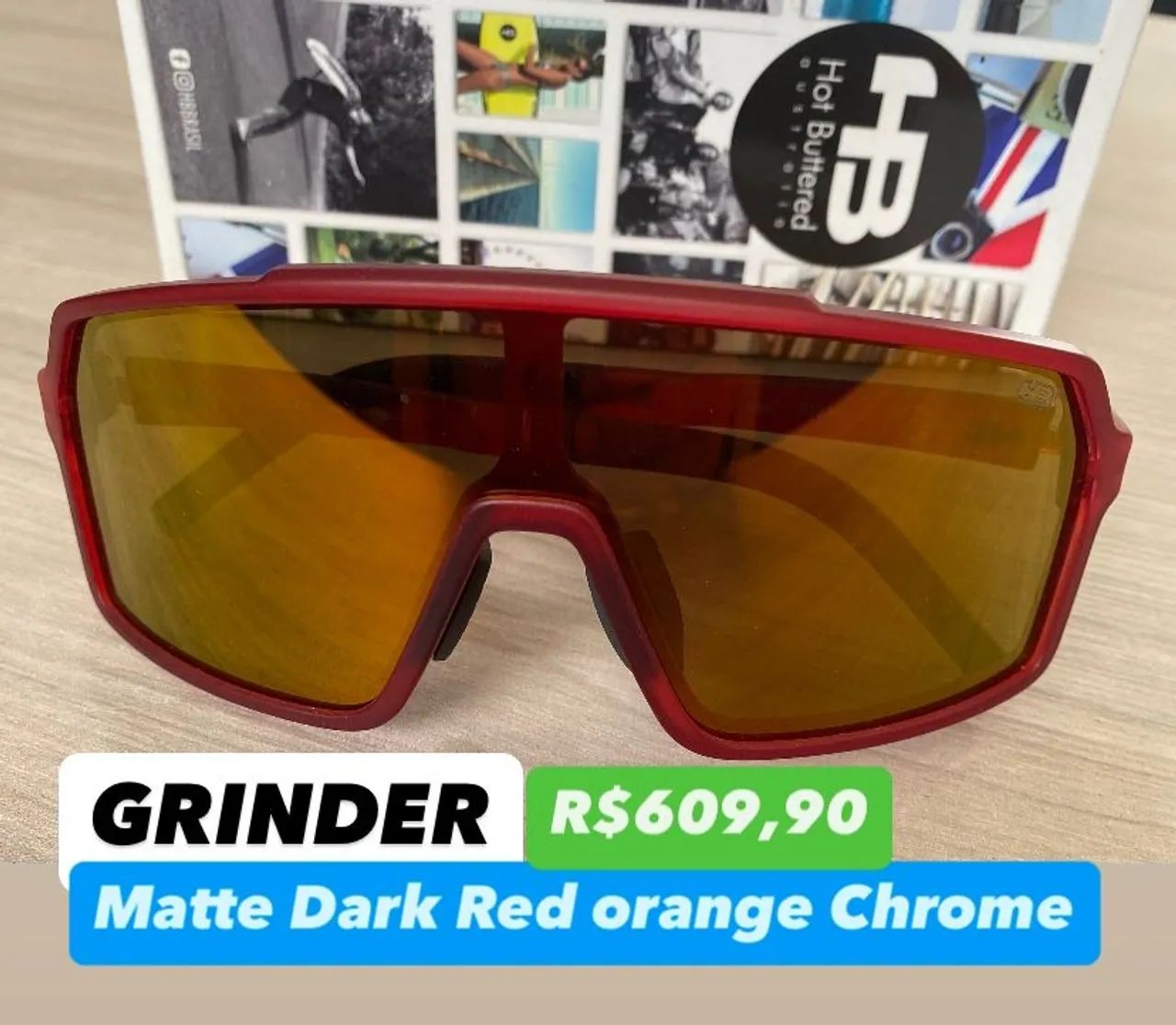 Óculos Grinder Matte Dark Red orange Chrome