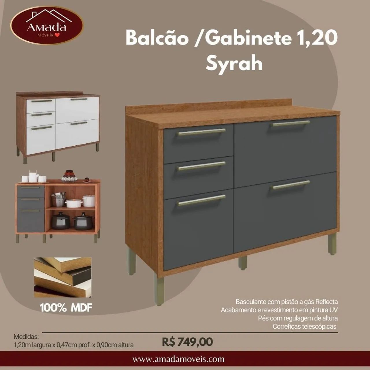 Balcão/Gabinete Syrah - Amada Móveis - Entrega em 3 dias 