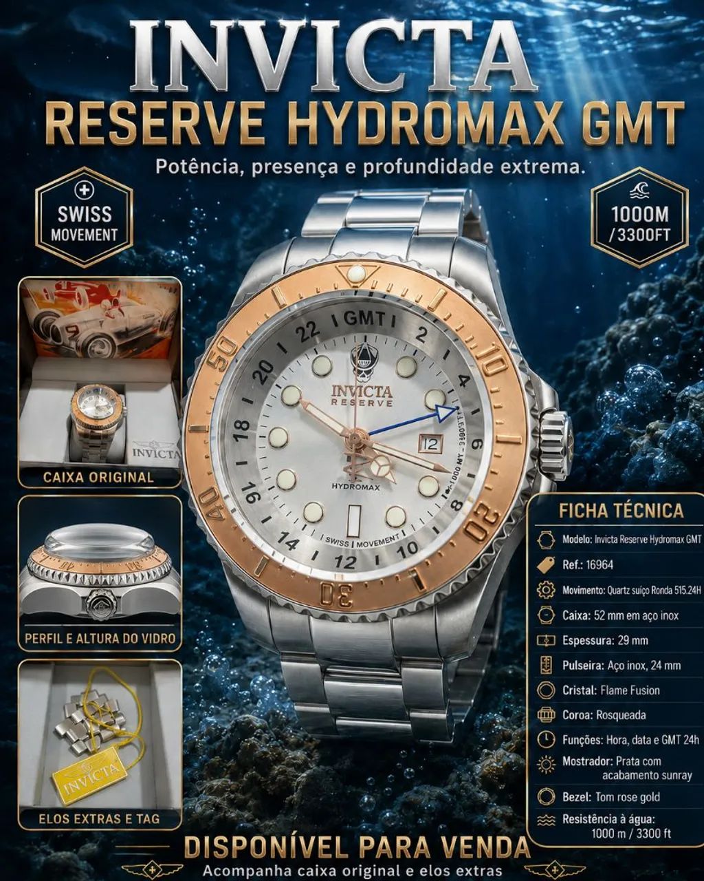 Invicta Hydromax GMT Suíço 