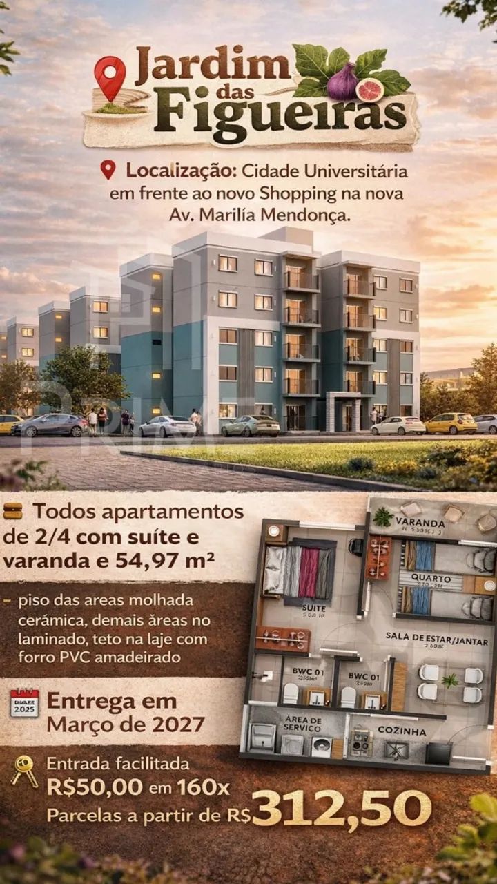 grand jardim das figueiras 2/4e varanda 