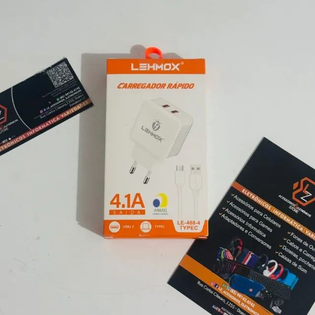 Carregador Rápido  4.1A  - 2 Entradas USB + cabo Tipo-C - Foto 2