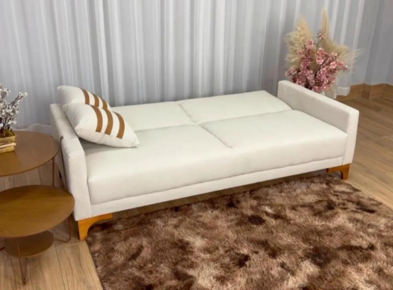 Maravilhoso Sofa Cama Luizi 2.09m - Bege Linho - Foto 2