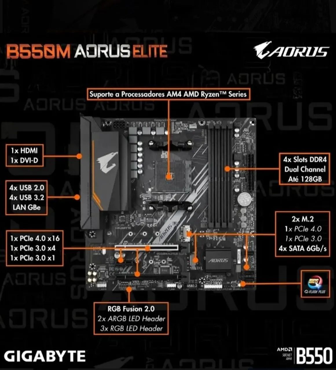 Placa Mãe Gigabyte B550M Aorus Elite AM4  - Foto 4