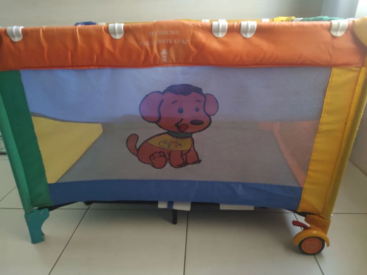 Berço, chiqueirinho, trocador de fralda, colorido, desmontável, em nylon, - Foto 4