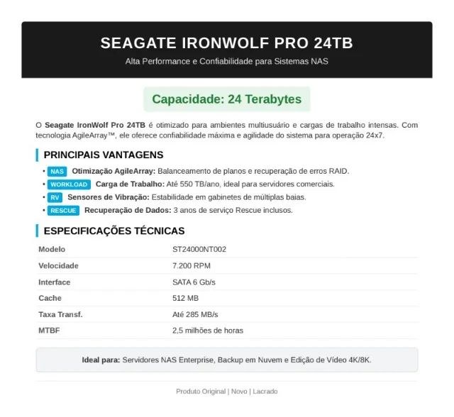 HD SEAGATE IRONWOLF PRO 24TB - Foto 2