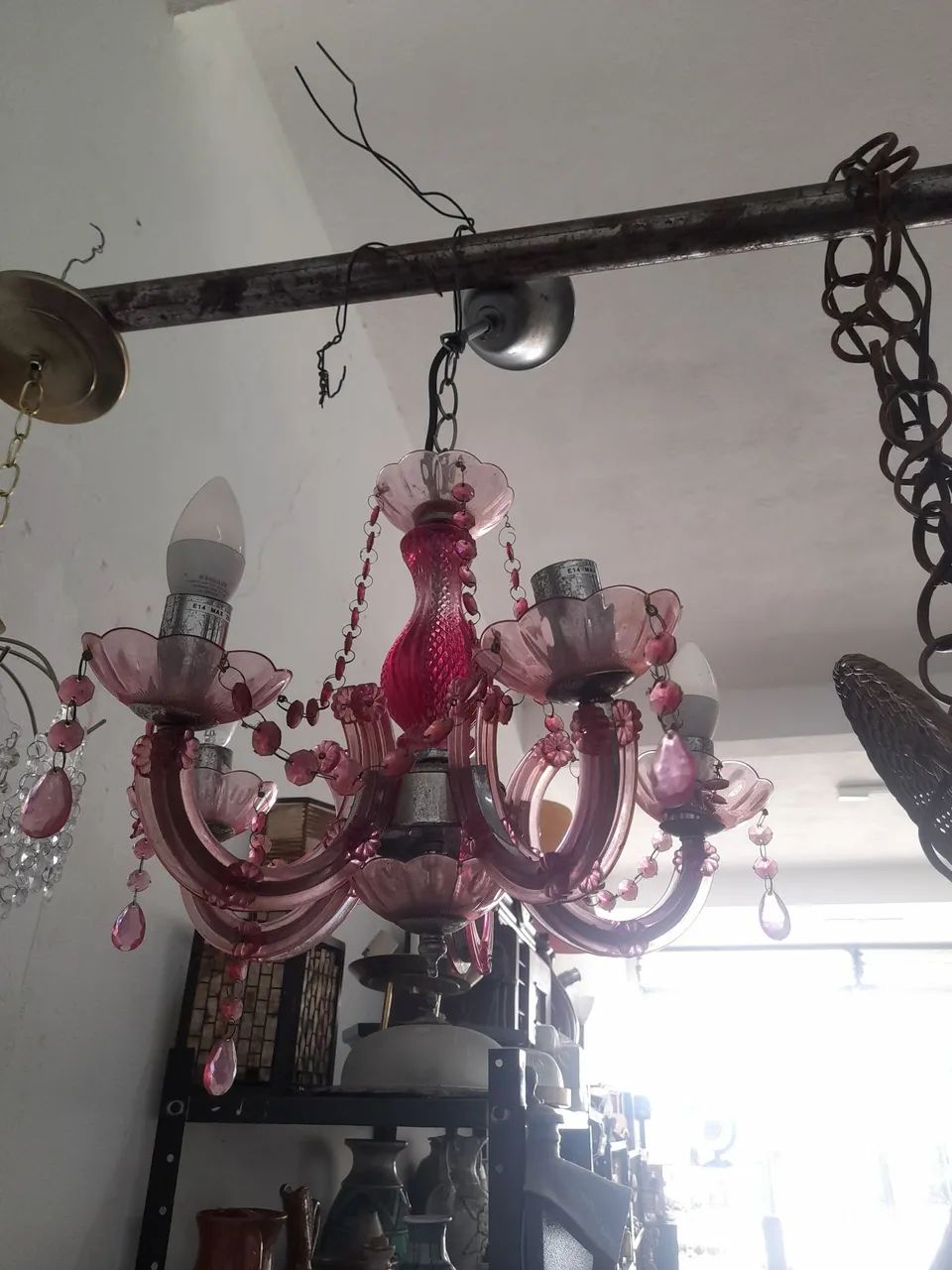 Lustre acrílico e vidro rosa - Foto 5