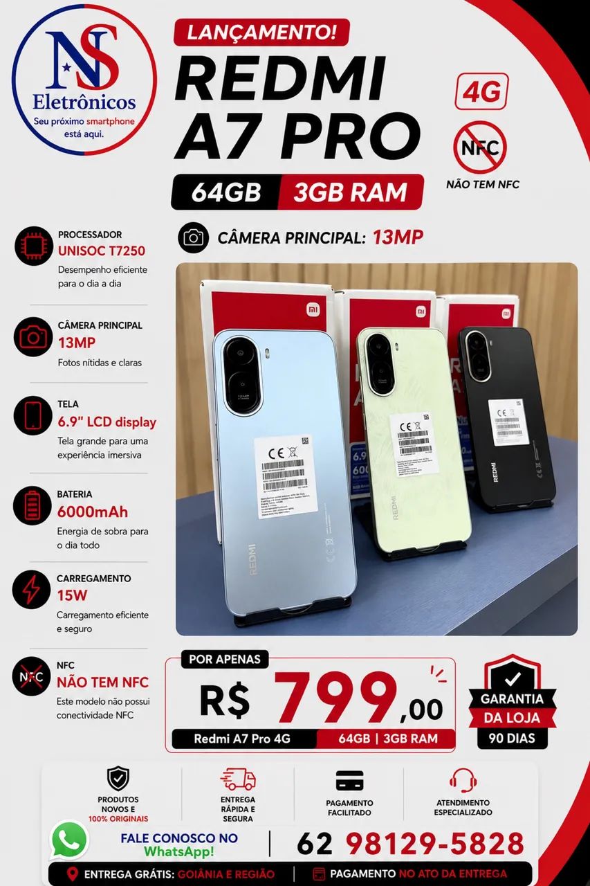 Redmi A7 PRO 64/03 Novo Grátis Entregamos 