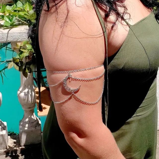 Bracelete Pulseira Arm Chain Boho Chic Lua Crescente Camadas - Foto 4