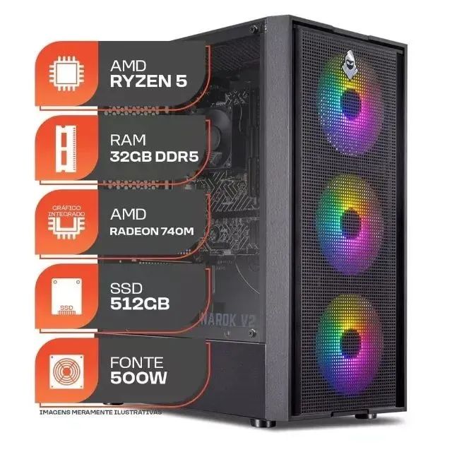 PC Gamer Ryzen 5 8500G AM5 - 32GB DDR5 (NOVO NA CAIXA - 1 ANO DE GARANTIA) - Foto 2
