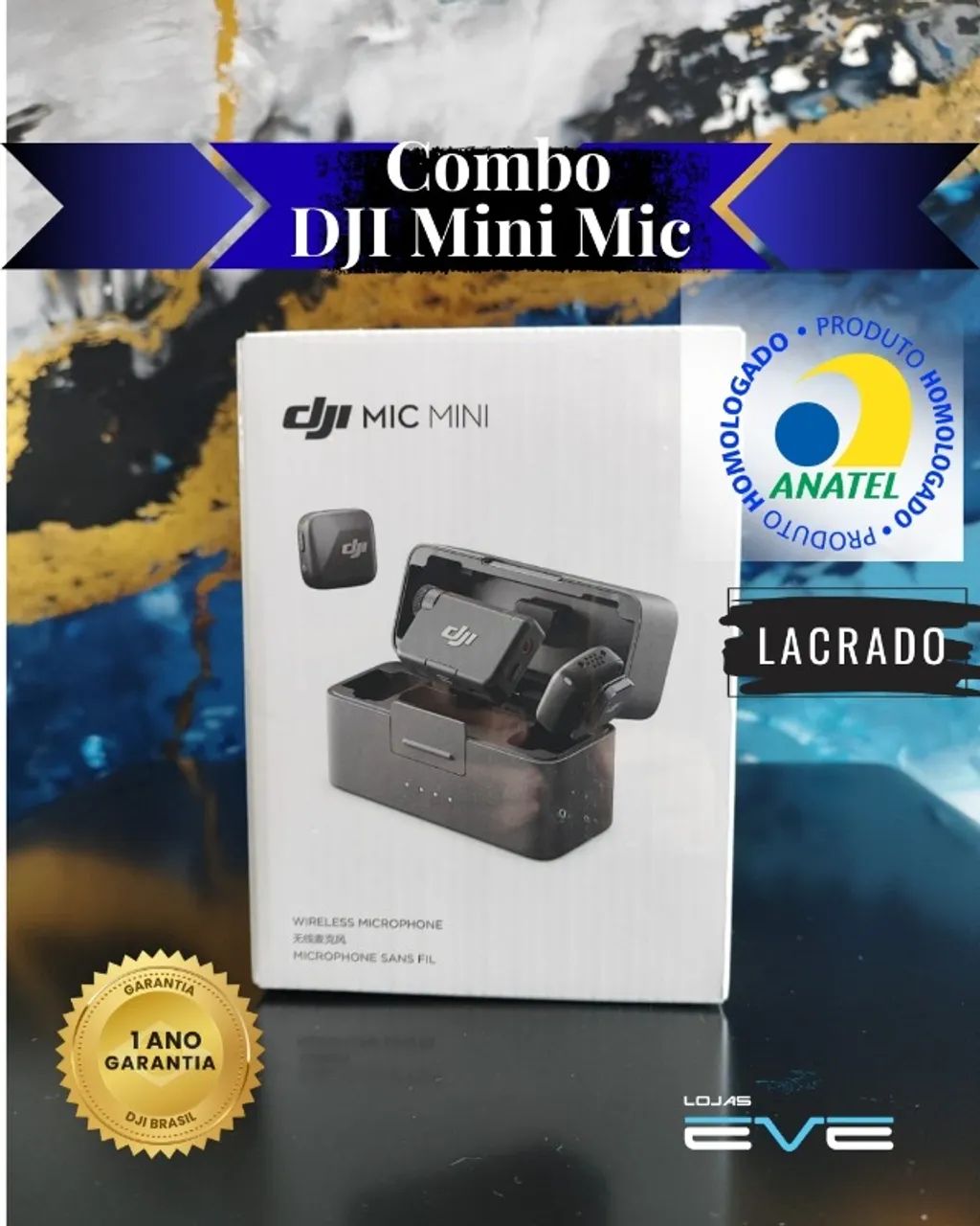 Microfone DJI Mic Mini (2 TX Microfone + 1 RX Receptor + 1 Case de