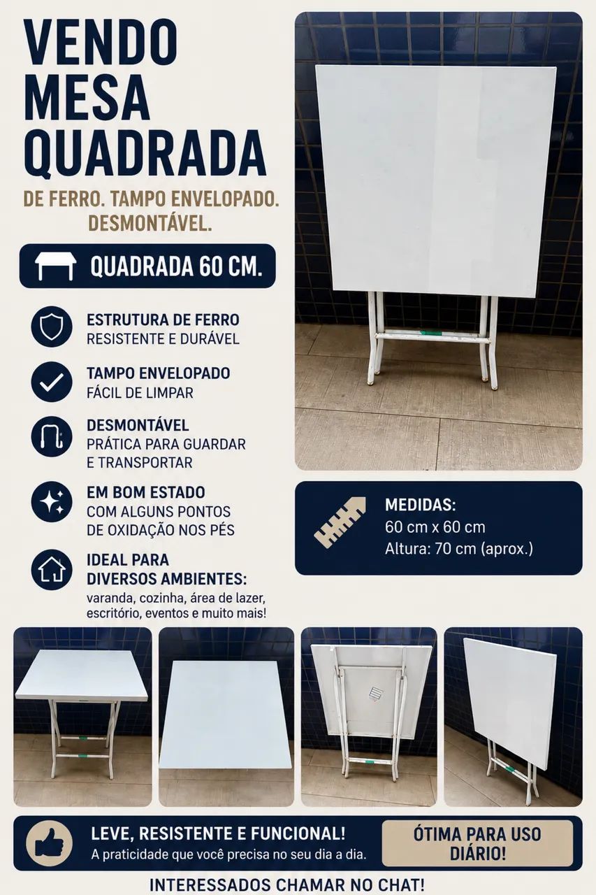 Vendo mesa quadrada de ferro dobrável. 