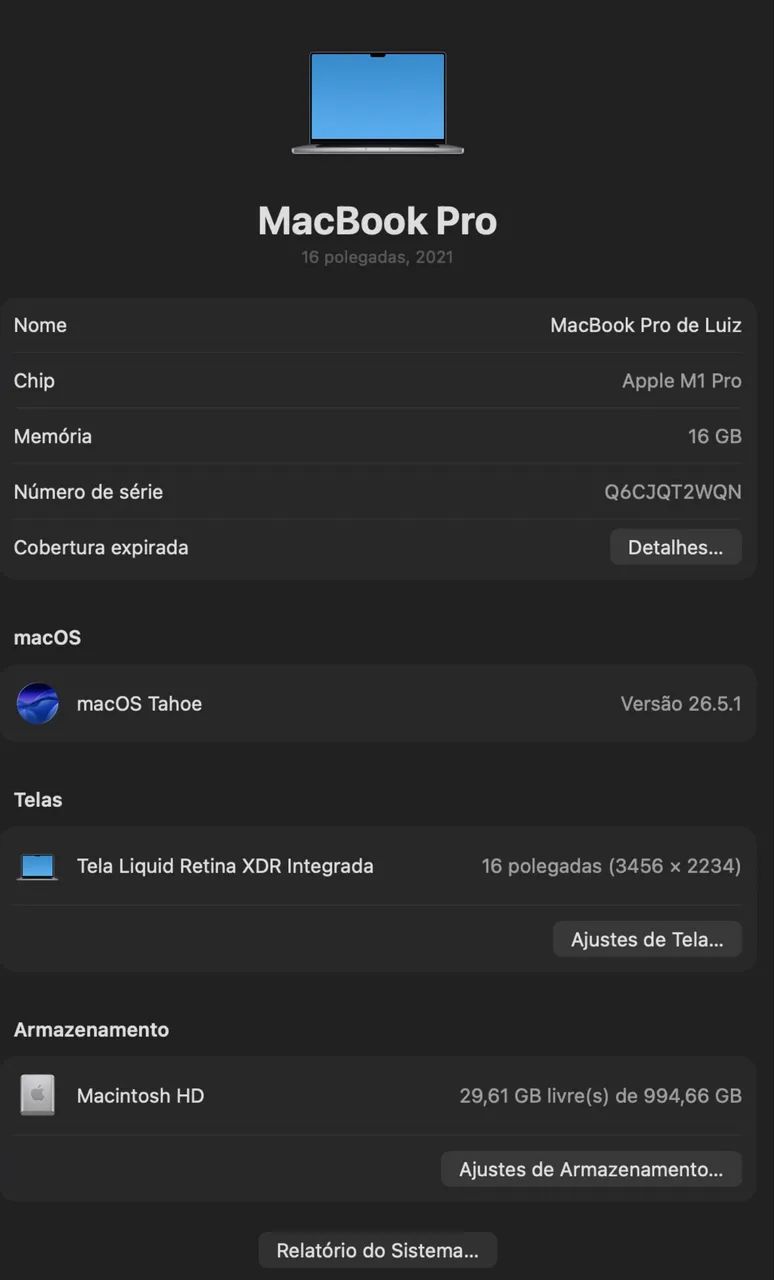MacBook Pro 16? M1 Pro | 16GB RAM | 1TB SSD | Tela 16? | Aceito Troca - Foto 6
