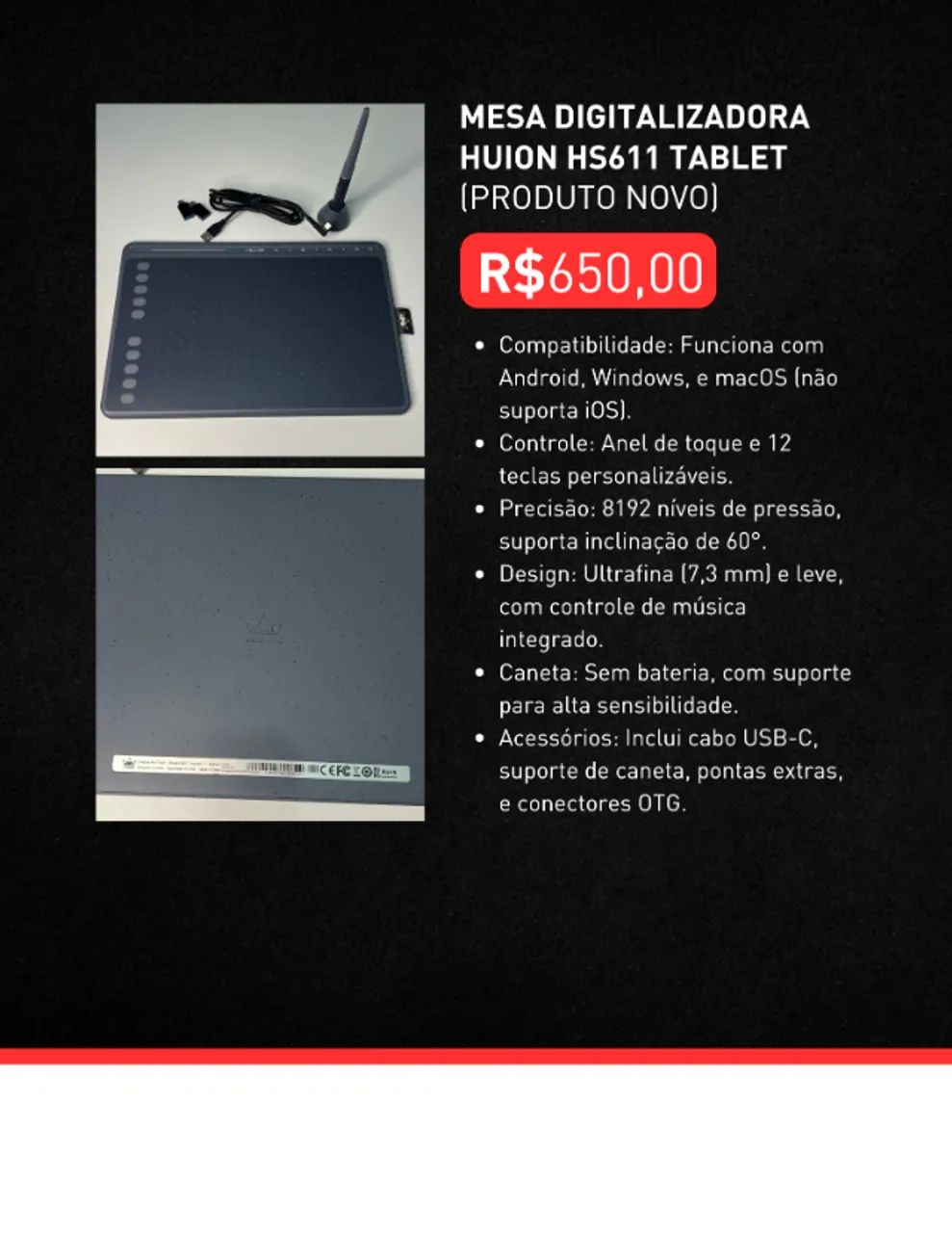 MESA DIGITALIZADORA HUION HS611 TABLET
