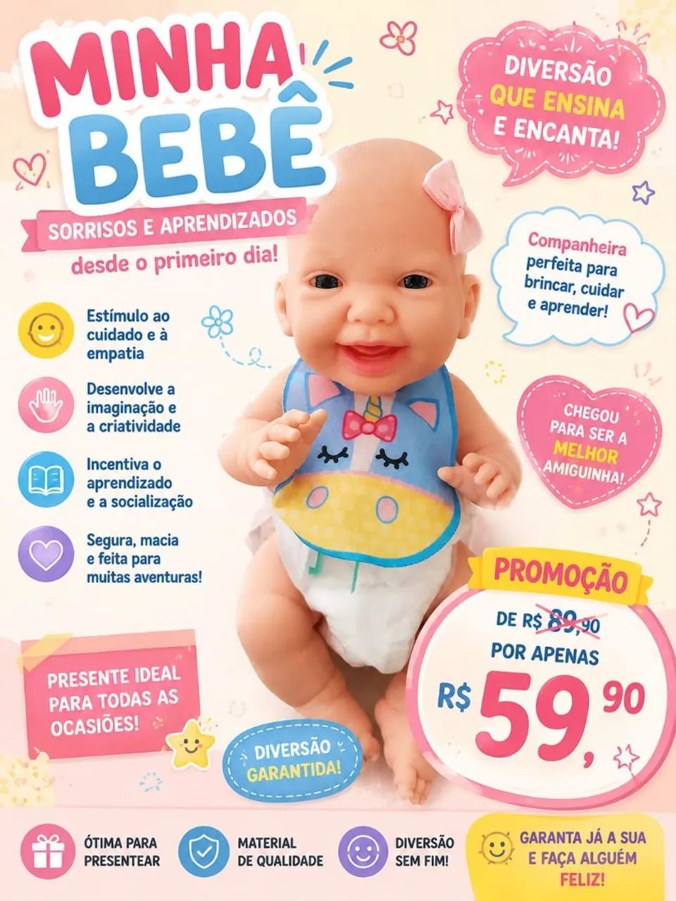 Boneca Bebê Careca Super Fofinha - Foto 3