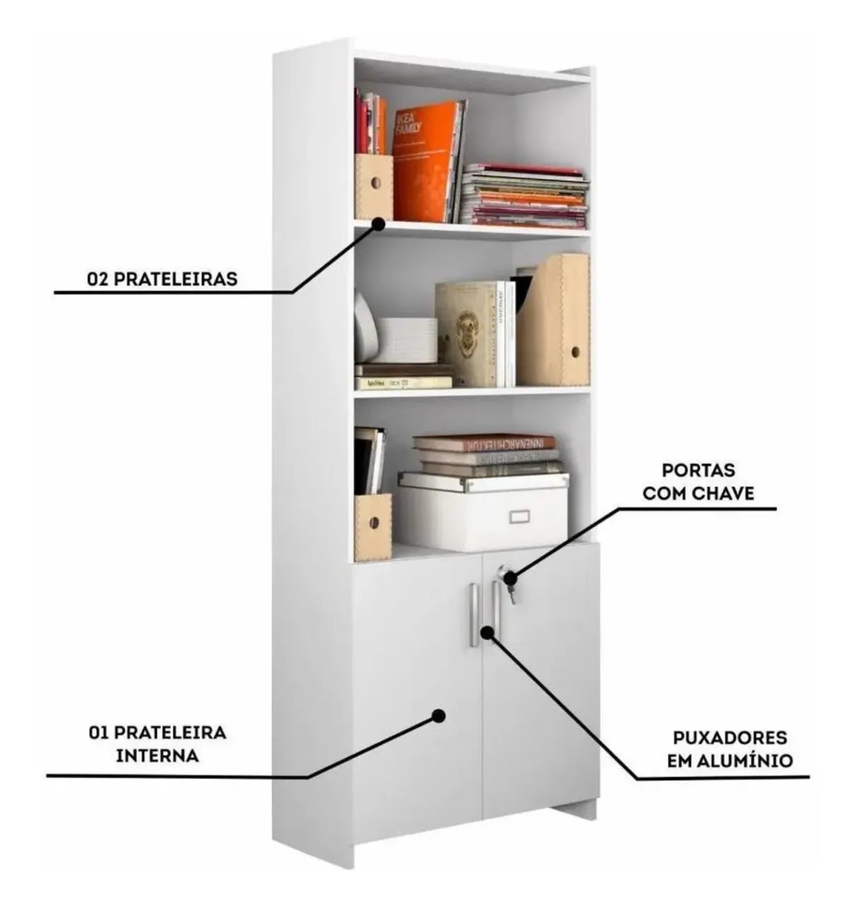 Conjunto de Móveis para Escritório Branco - Mesa em L + Armários - Foto 3