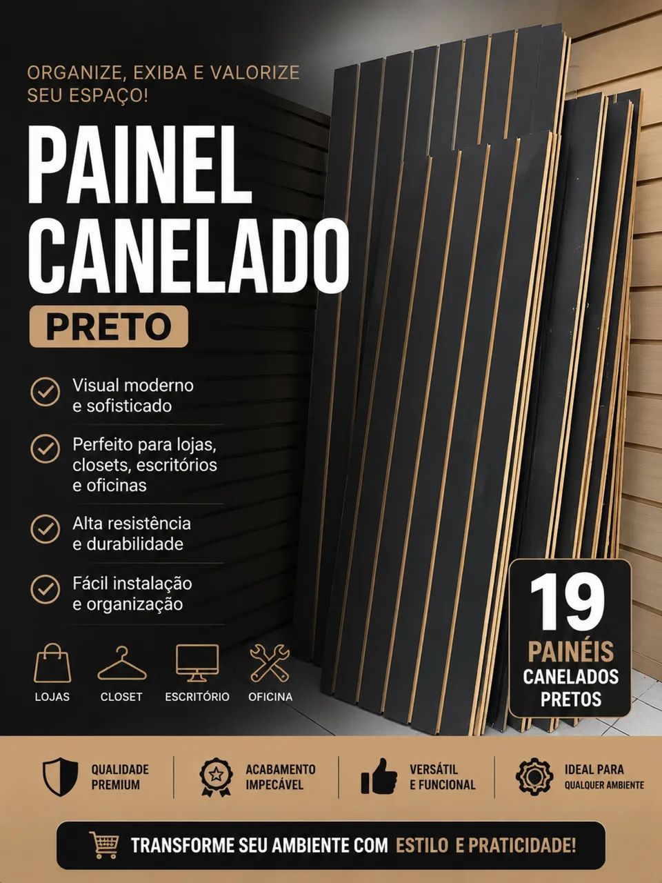Painel Canelado Preto parede 