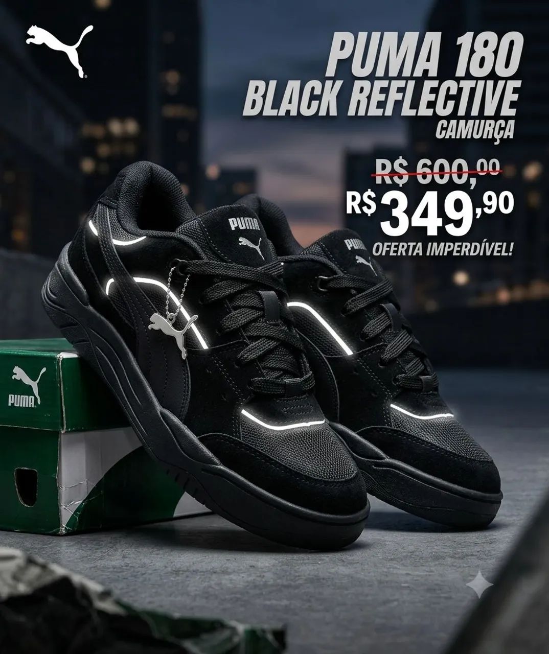 TENIS PUMA 180 PRETO REFLETIVO ORIGINAL