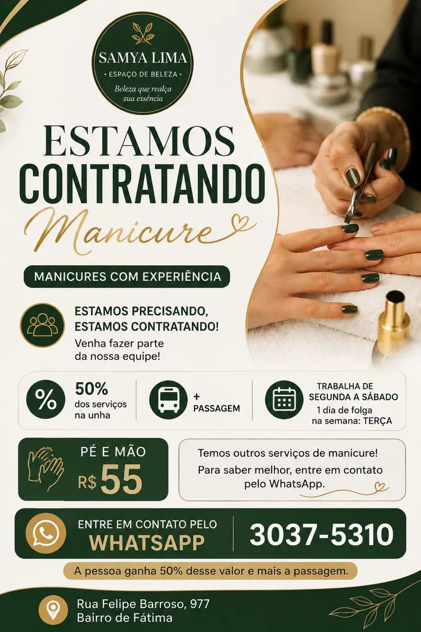 ? VAGA PARA MANICURE ? ESTAMOS CONTRATANDO!