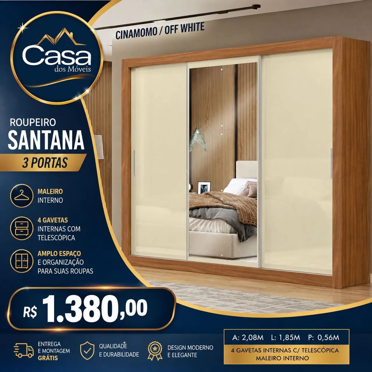 Guarda roupa Santana Cinamomo off white 