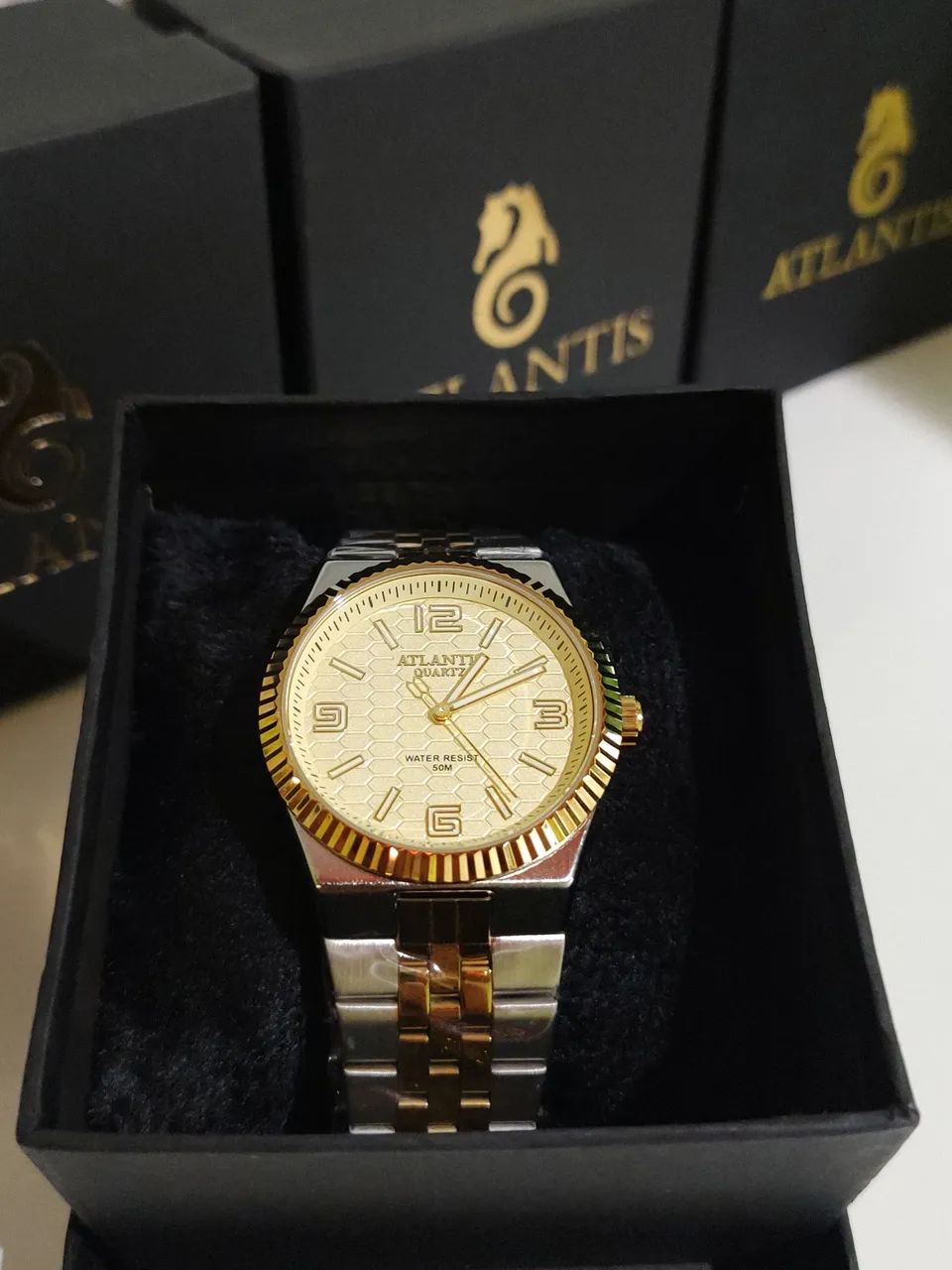 Relógio Atlantis original a prova d'água dourado e prata  - Foto 3