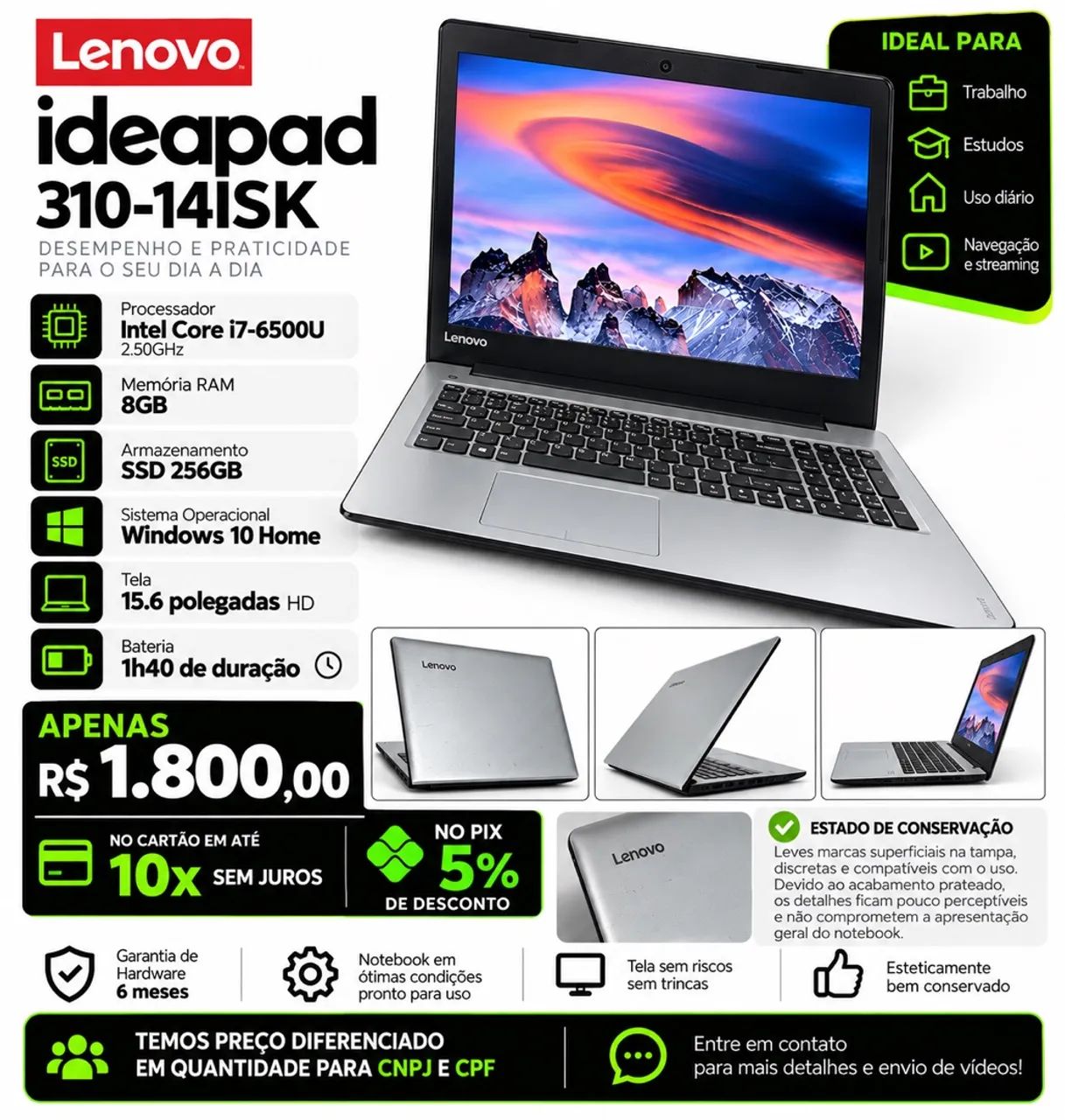 Lenovo IdeaPad 310-14ISK core i7 8gb 256gb 15.6 polegadas
