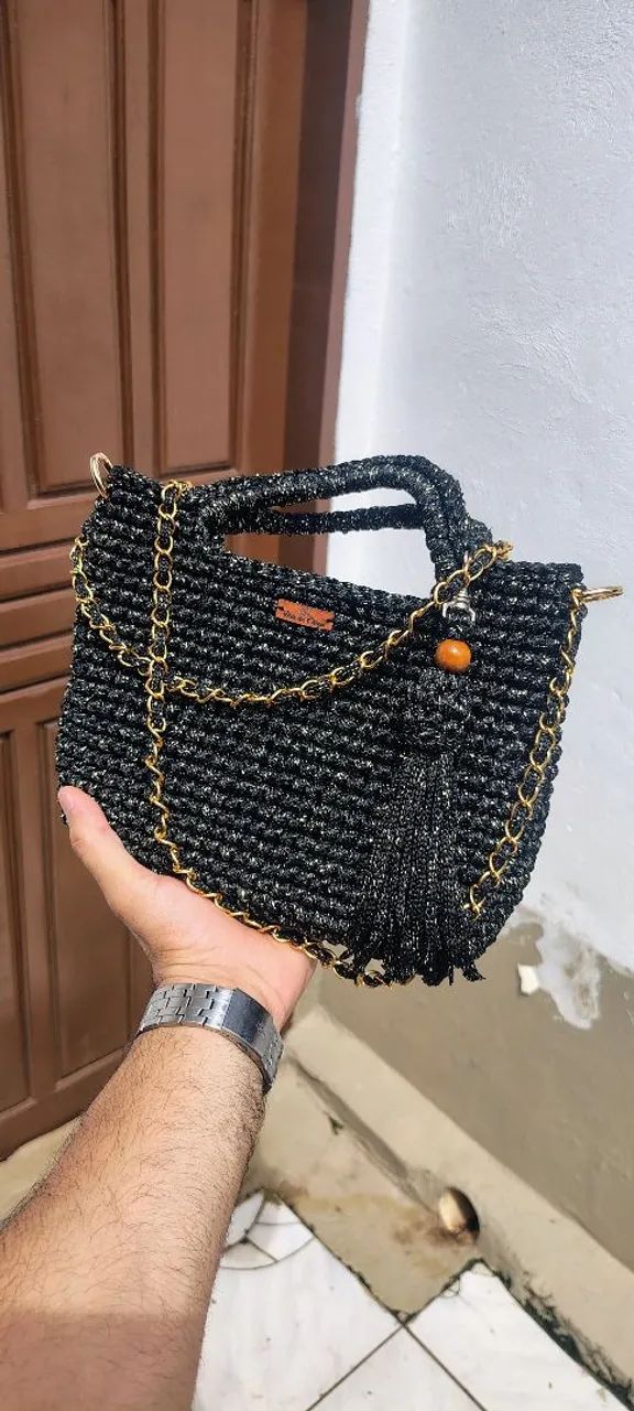 Bolsa de crochê com fio 100% poliéster. - Foto 3