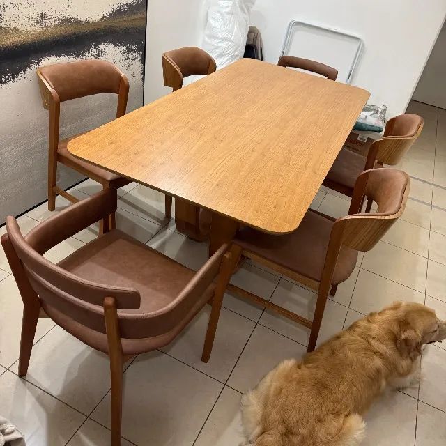 Mesa de jantar retangular com 6 cadeiras