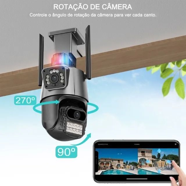 Câmera Wifi Tela Dupla Visão Noturna Luz De Polícia WO