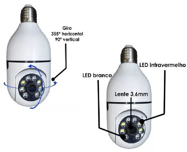 Camera Ip Segurança Lampada Panoramica Wifi  HD 1080p - Foto 3