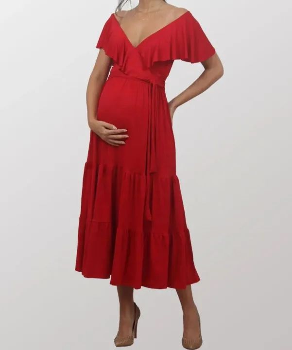 Vestido vermelho midi com babado - Foto 3