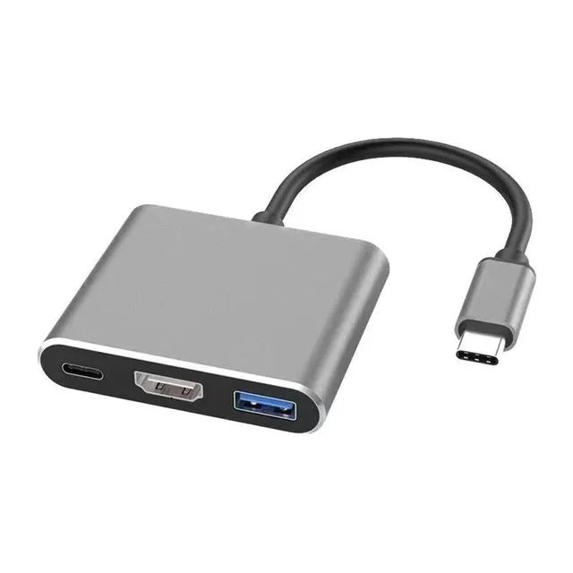 Adaptador Hub 3 em 1 com HDMI, USB-C, USB 3.0, tipo C