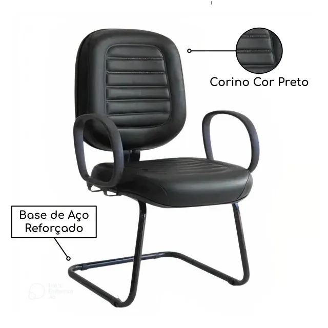Cadeira Diretor Base em ?S? Preta com Braço Corsa Conforto Ergonômico Modelo 30300