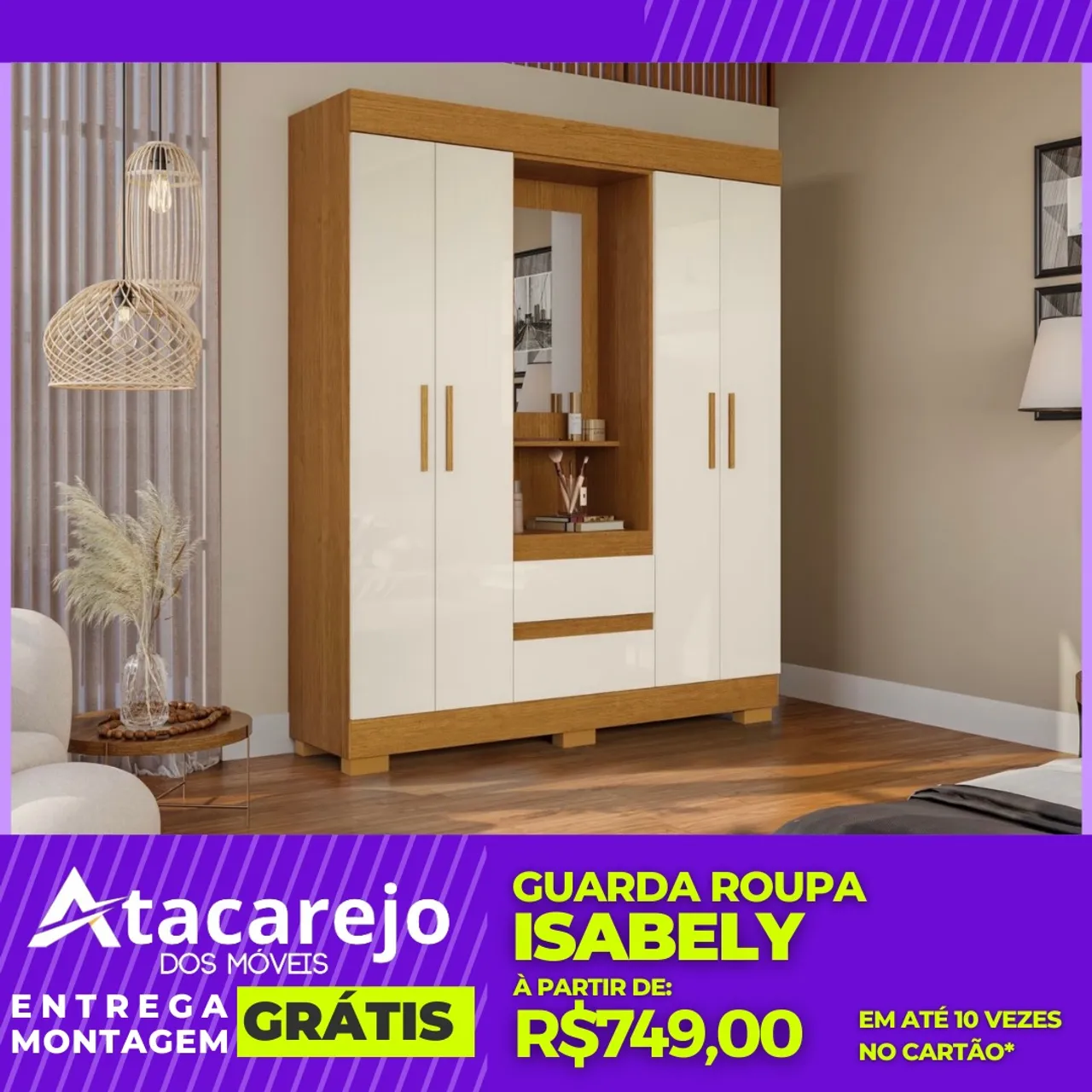 Guarda Roupa Com Espelho Entrega e Montagem Grátis
