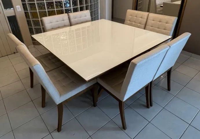 Mesa Jantar + 8 Cadeiras Linho Cru (Jacauna Moveis)