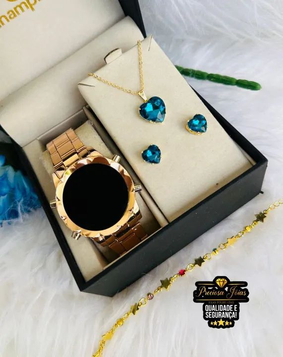 Conjunto relógio comum feminino acompanha colar e par de brincos elegance - Foto 2