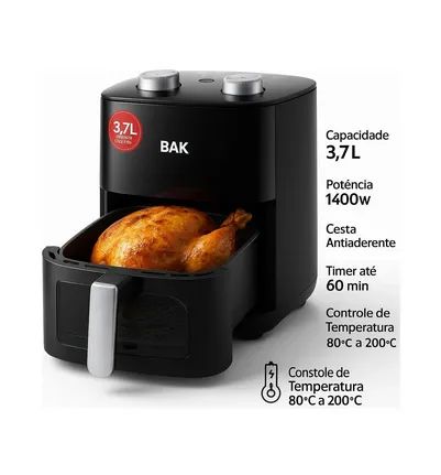 Air fryer Fritadeira Elétrica Ultrafry 3,7 litros 1400w Bak 220v - Foto 2