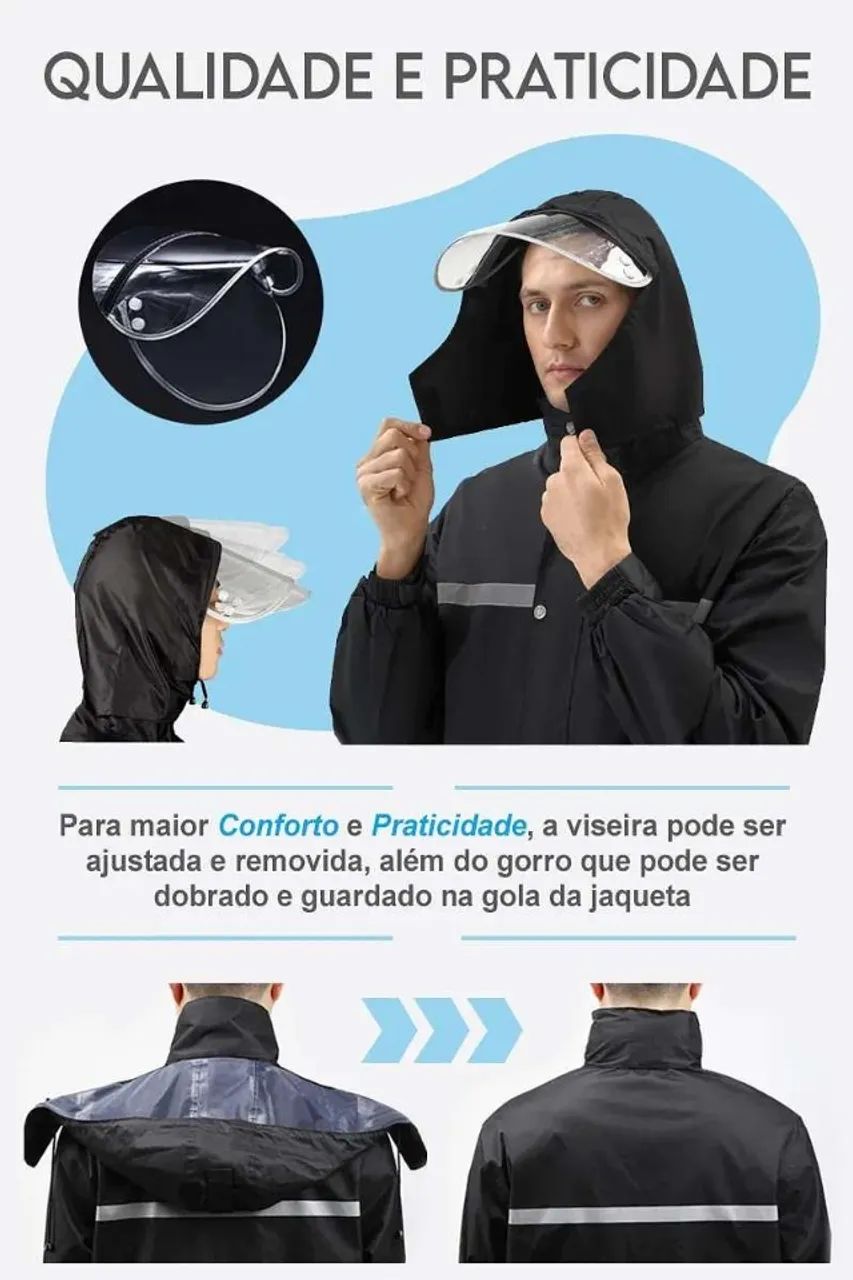 Capa de Chuva Impermeável Para Motoqueiro pvc C/ Capuz e Viseira XGG - Foto 4
