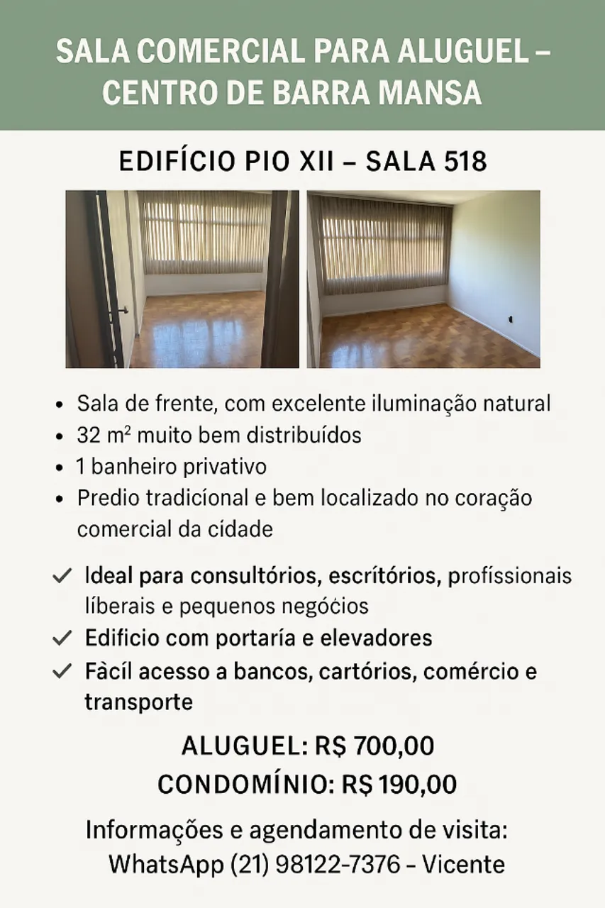 Sala Comercial para Aluguel - Centro de Barra Mansa