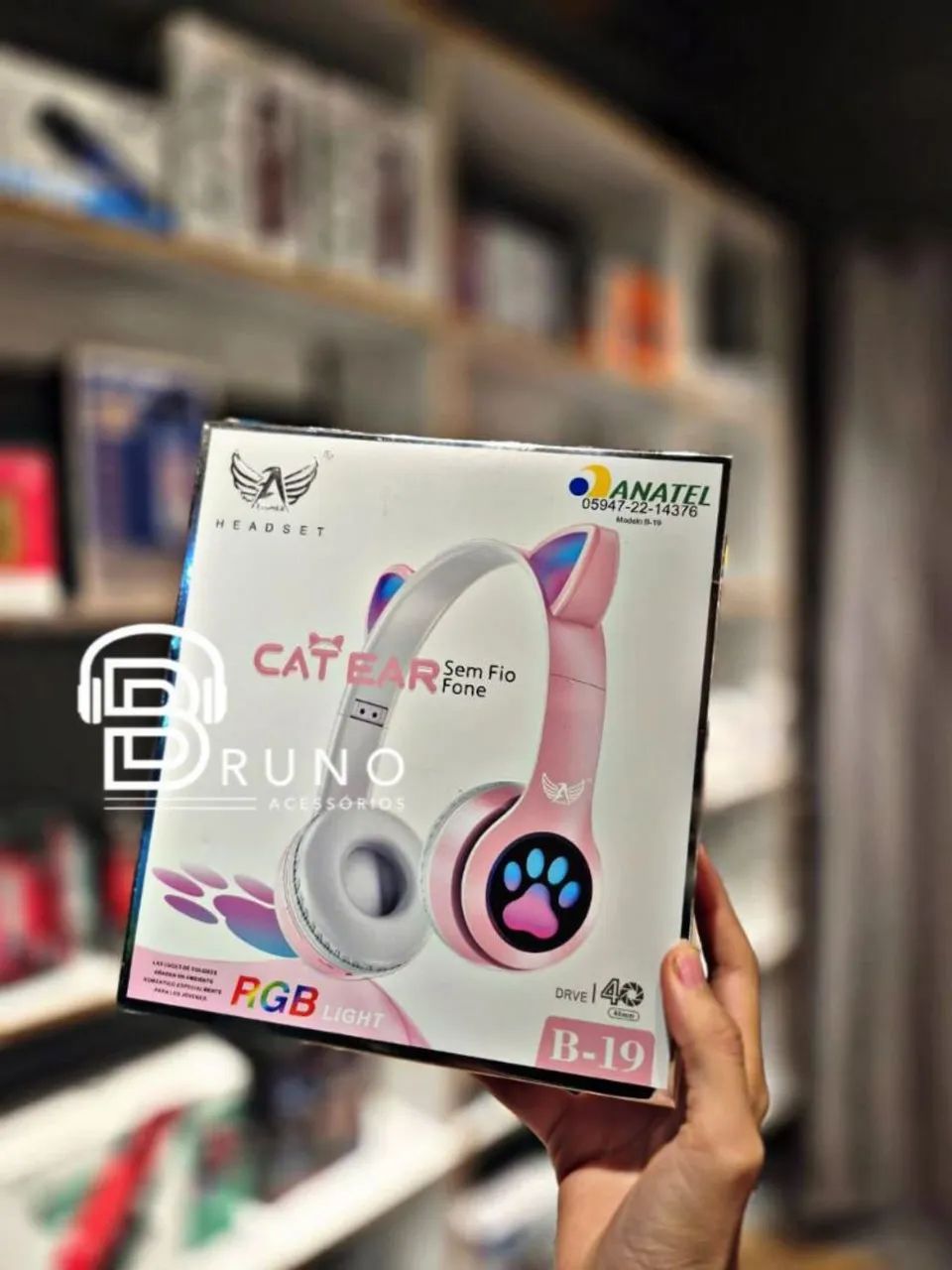 Fone de ouvido rosa Cat Ear RGB