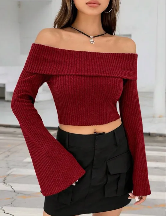 Blusa de ombro caído vermelha